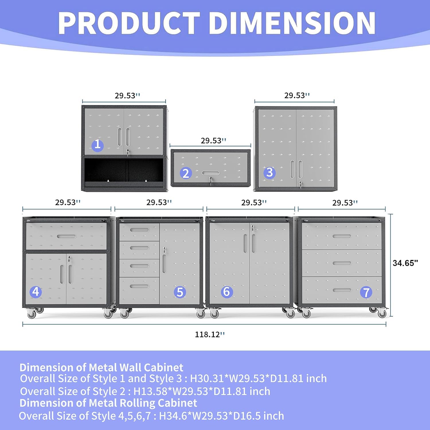 Garage Storage Cabinet System 4pcs Heavy Duty Workshop Set Lockable Rolling Tool Cabinets with Adjustable Shelves Metal Garage Storage Cabinets