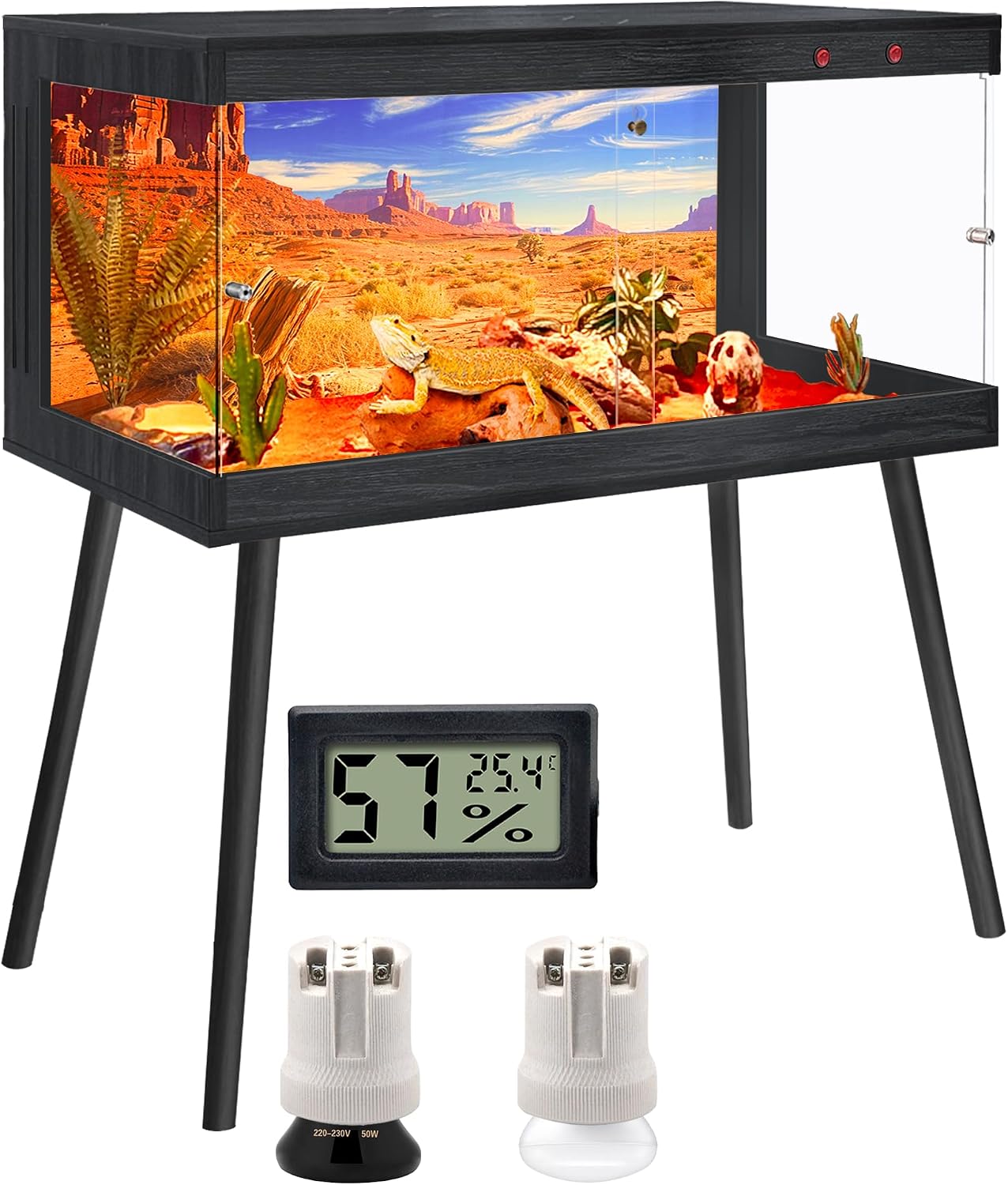 Royxen Bearded Dragon Tank, 36 Gallon Reptile Tank with Leg Stand,Built-in Lighting Reptile Enclosure, Tempered Glass Bearded Dragon Encloure for Chameleon (Black,32'x 16'x 16')