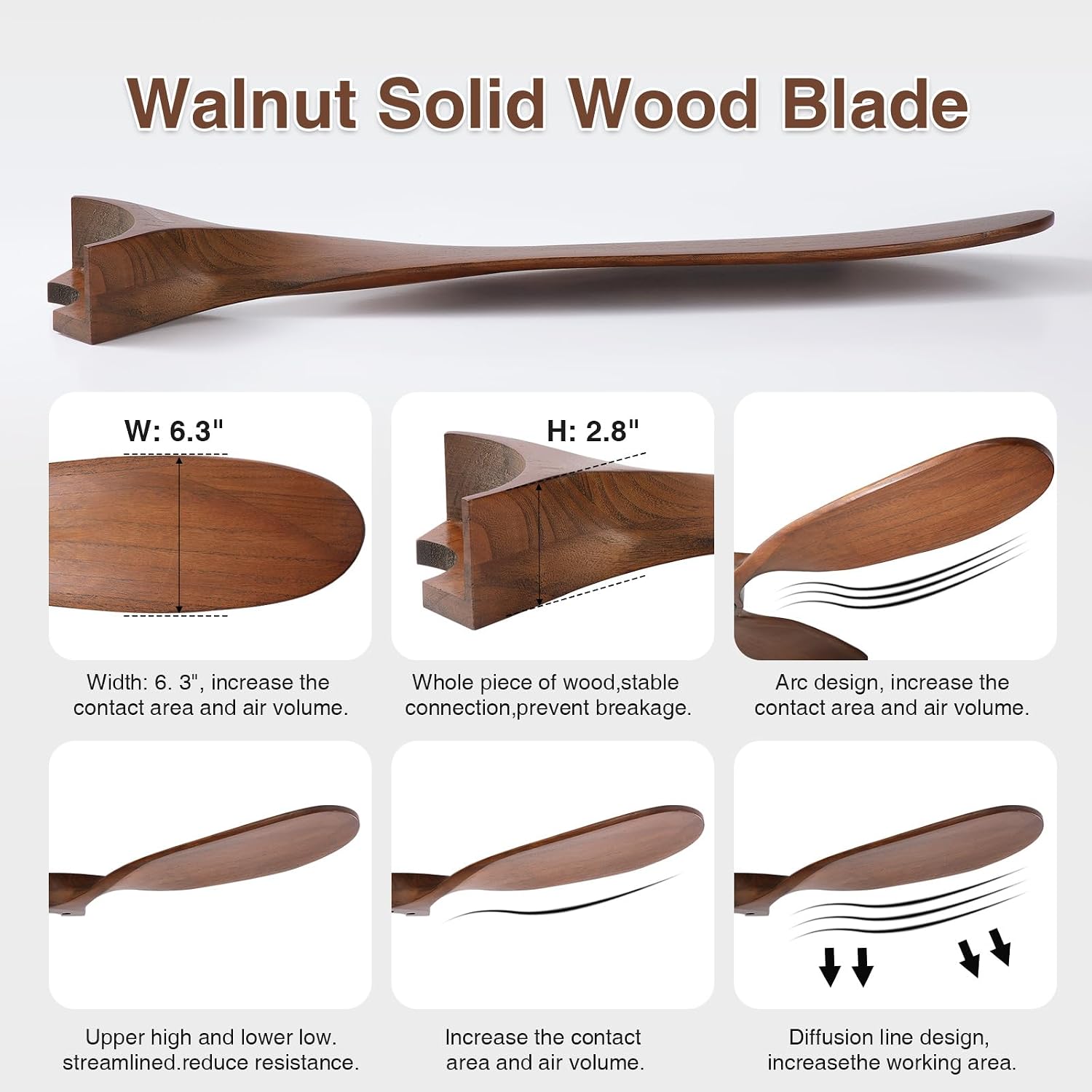 60 inch Ceiling Fan Without Light, Ceiling Fan no Light with Remote Control and Quiet DC Motor, Outdoor Ceiling Fans for Patios Without Lights, Solid Wood 3 Blades, ETL Listed- Walnut Wood