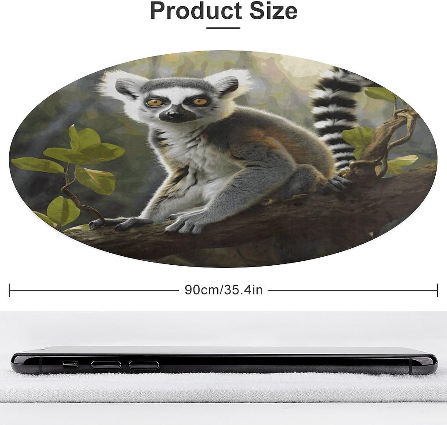 Tailed Lemur Coral Velvet Round Floor Mat Non-Slip Bath Rug Floor Covering for Bathroom Vanity Guest Suite & Vacation Home