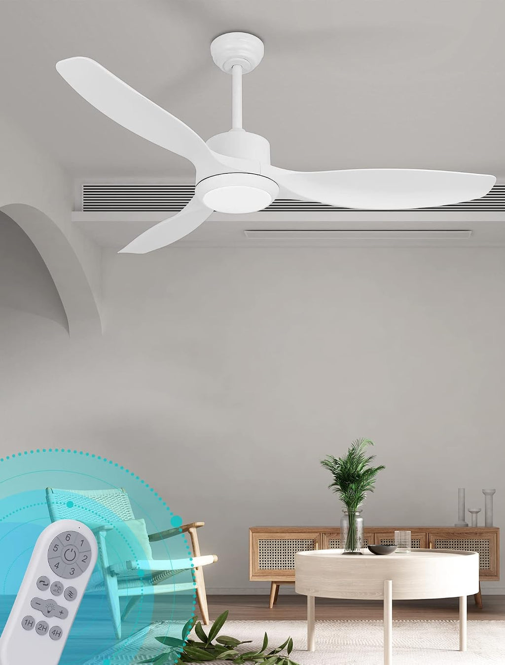 White Ceiling Fan with Light, 52' Outdoor Ceiling Fans with Lights and Remote, 3 Color Light, 6 Speed, DC Motor, for Bedroom/Outdoor/Patios, White