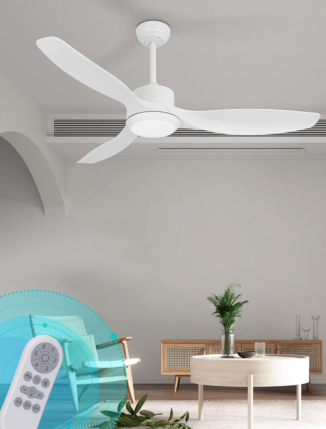 White Ceiling Fan with Light, 52' Outdoor Ceiling Fans with Lights and Remote, 3 Color Light, 6 Speed, DC Motor, for Bedroom/Outdoor/Patios, White