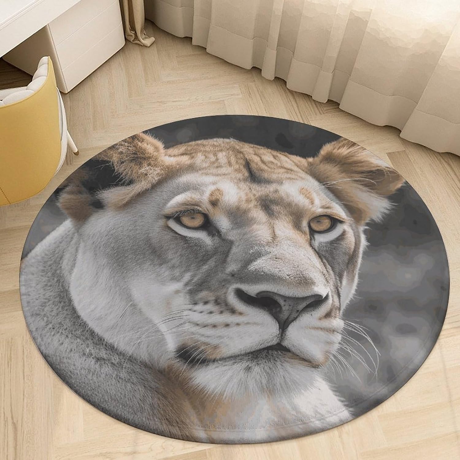 Lioness with Blue Green Eyes Coral Velvet Round Floor Mat Non-Slip Bath Rug Floor Covering for Bathroom Vanity Guest Suite & Vacation Home