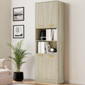 Cozy Castle Kitchen Pantry Cabinet, 75' Tall Wood Cupboard with Doors and Adjustable Shelves, Freestanding Food Storage Organizer for Dining Room, Kitchen, Living Room, Whitewashed Oak