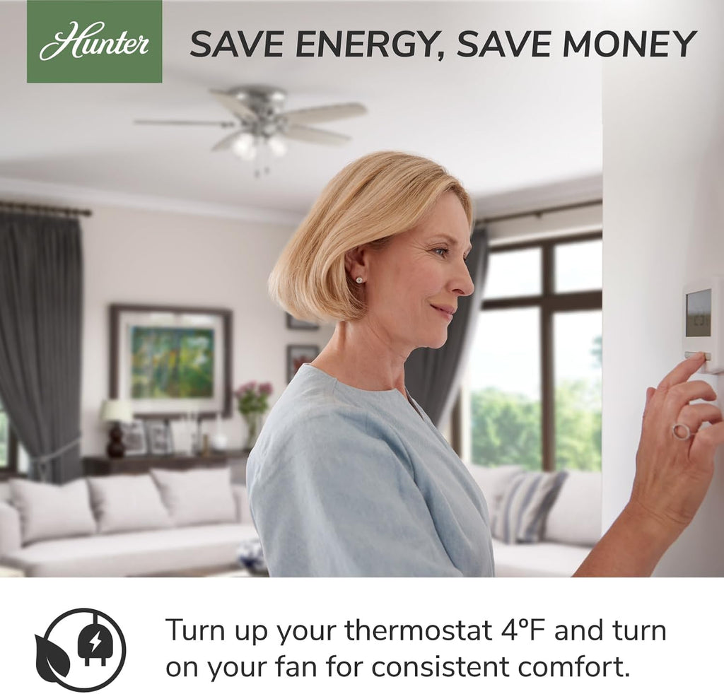 Hunter 54 inch Outdoor or Indoor Ceiling Fan No Light - White Ceiling Fan without Light, For Patio, Porch, Garage, or Living Room, Standard Mount, 5 Blades, Pull Chain - Bayview 50474, White