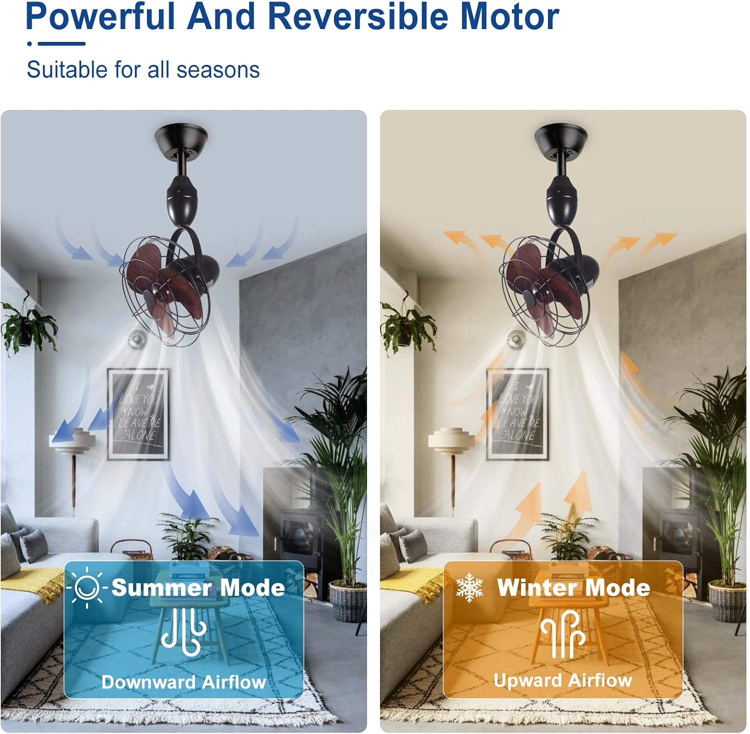 Depuley Oscillating Ceiling Fan with Remote: Black and Walnut Wall Mount Fan Ceiling for Patio - Caged Outdoor Wall Fan for Indoor Bedroom Kitchen - 80° Oscillation 100° Adjustable