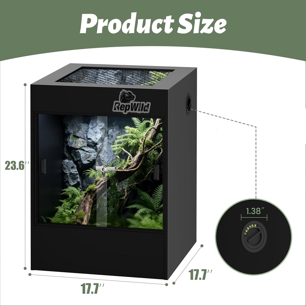 33 Gallon PVC Tall Reptile Tank/Terrarium, RepWild 18' x 18' x 24' Arboreal Reptile Habitat Enclosure with Sliding Door & Heavy-Duty Screen for Amphibians, Crested Gecko Lizard Chameleon