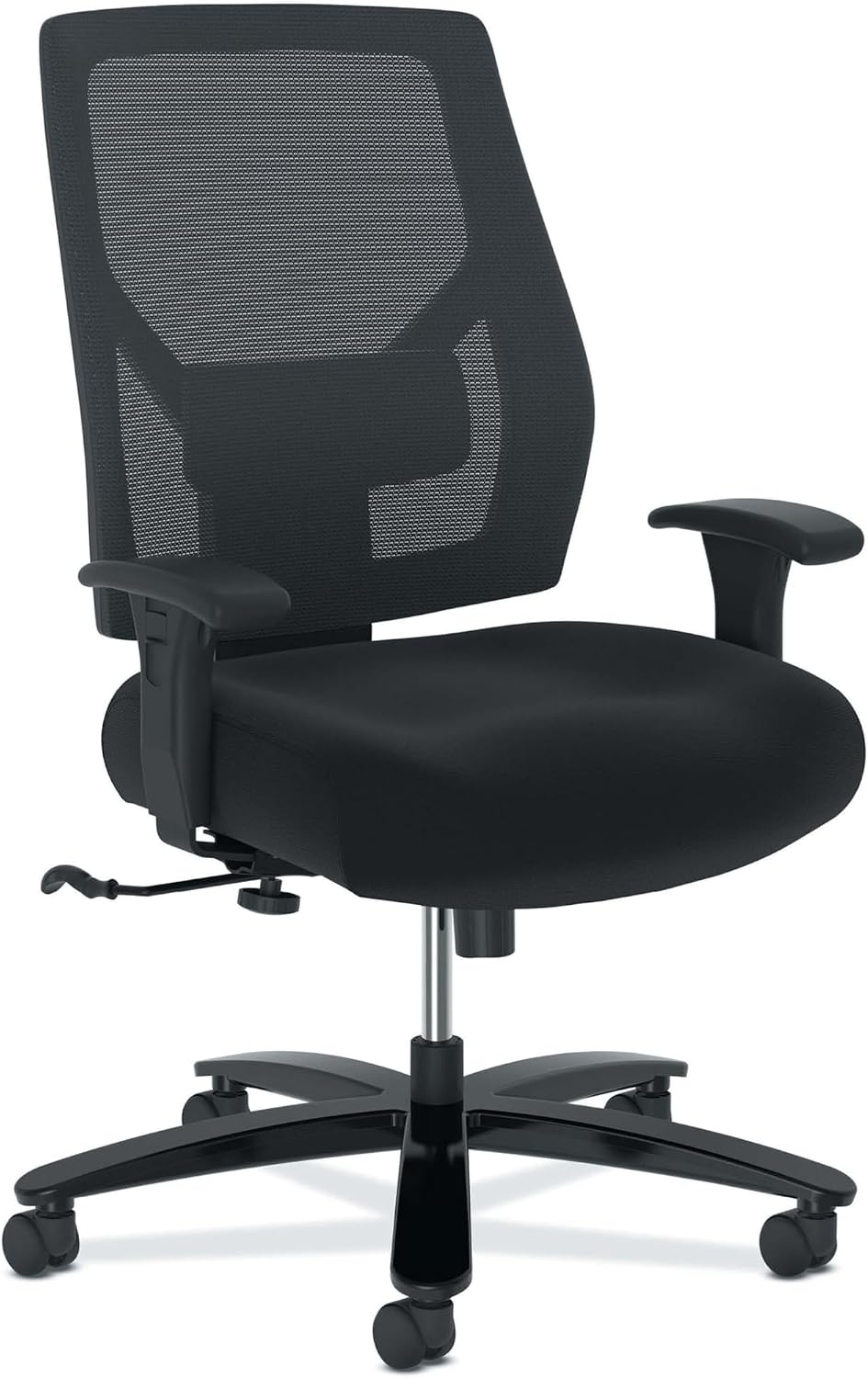 HON Crio Big and Tall Ergonomic Mesh Office Chair, Extra‑Wide High‑Back Desk Chair with Adjustable Arms, Lumbar Support, Heavy‑Duty Tilt Recline, Swivel Wheels, Black Frame, Black