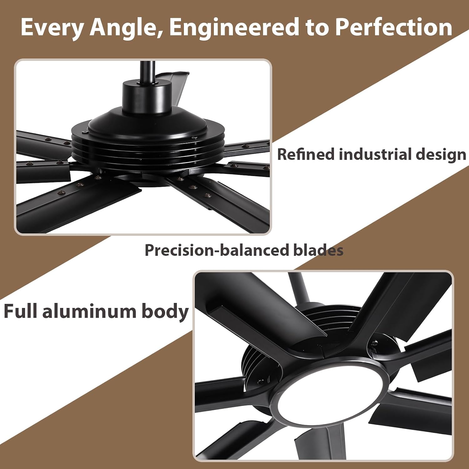 100' Large Commercial Ceiling Fan Lights & Remote - Damp-Rated Outdoor Ceiling Fans for Patios, Modern Industrial Design, 6-Speed, Dimmable LED, Use for House, Shop, Garage,High-Traffic Areas