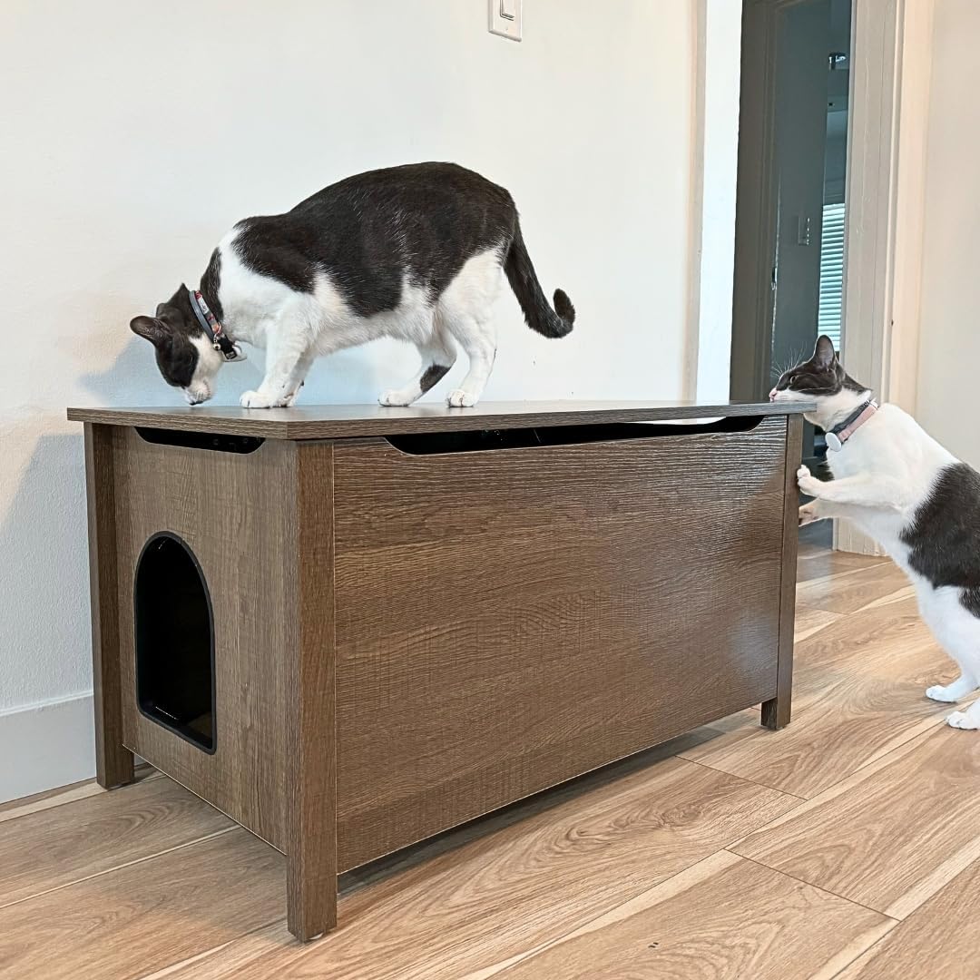 Parker Designer Cat Litter Box Enclosure – Hidden, Dog-Proof Pet Furniture with Lid, Elegant & Odor-Contained for Large Cats, Light Brown