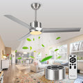 52 Inch Modern Silver Ceiling Fan with Filters Lights Remote Control, Quiet DC Motor/Dimmable 3 Color LED/6 Speed High CFM/3 Blade Indoor Ceiling Fans for Bedroom/Living Room