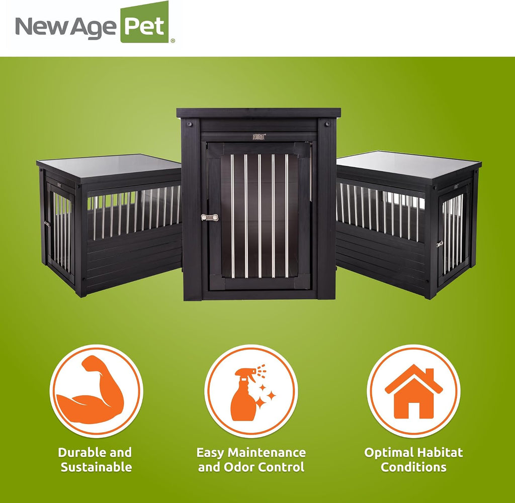 New Age Pet ECOFLEX InnPlace Dog Crate & End Table, Furniture-Style Indoor Kennel for Crate-Trained Dogs, Stainless Steel Spindles, 10-Year Warranty. 4 Colors, 4 Sizes