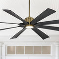 Possini Euro Design 70' Defender Modern Outdoor Ceiling Fan with LED Light Remote Control Soft Brass Matte Black Damp Rated for Patio Exterior House Home Porch Gazebo Garage Barn