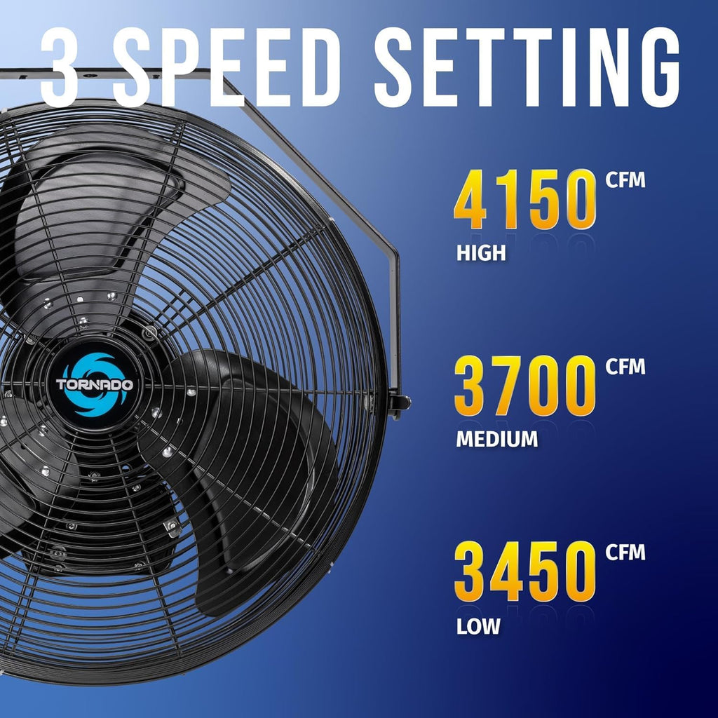 Tornado 2 Pack 20 Inch Outdoor Rated IPX4 Water-Resistant High Velocity Fan Industrial Workstation Wall Mount Fan For Commercial, Industrial, Greenhouse Use 3 Speed 4750 CFM UL Safety Listed