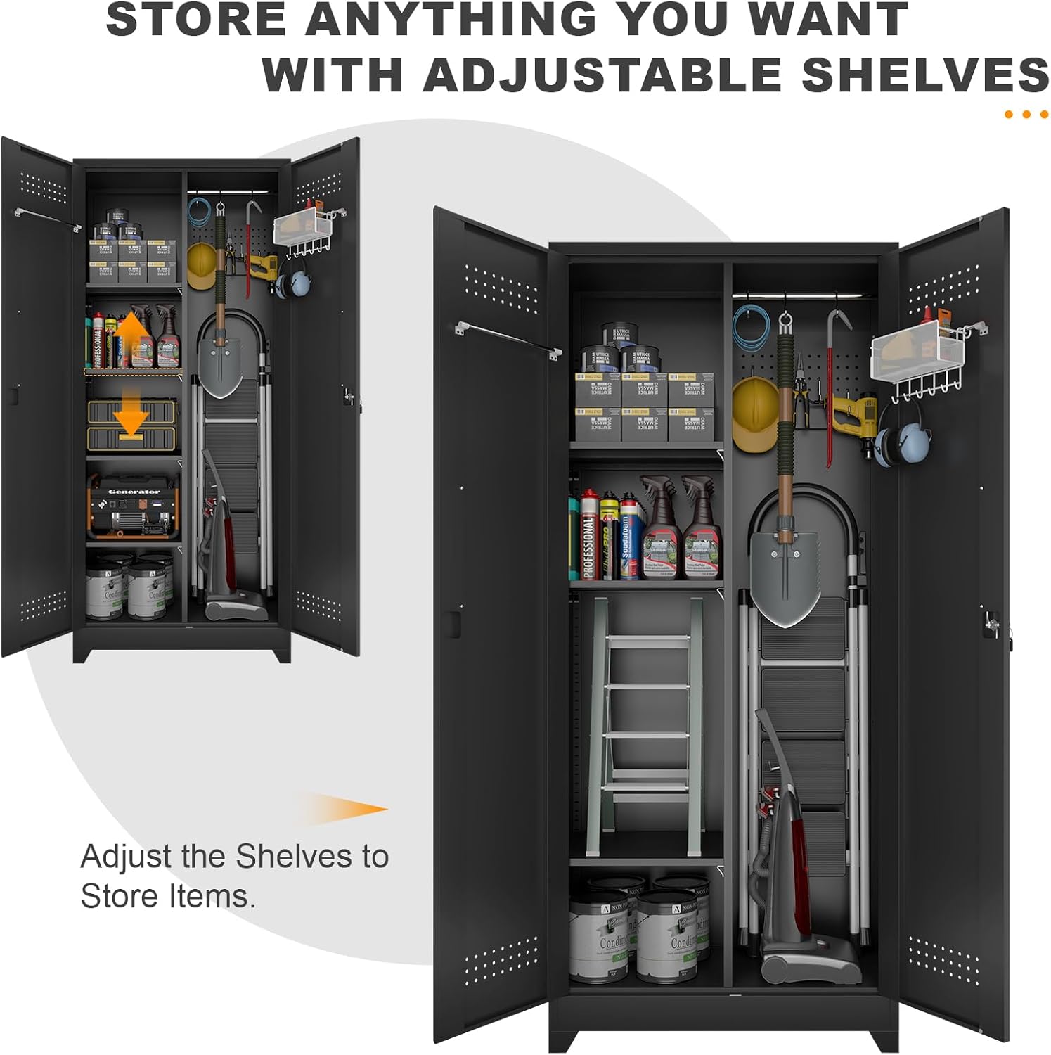 Metal Locking Cabinet, 72.8' Tall Storage Cabinet for Broom, Garage Storage Cabinet with Doors and Shelves, Heavy Duty Tool Cabinet for Home Office, School, Basement,Gym