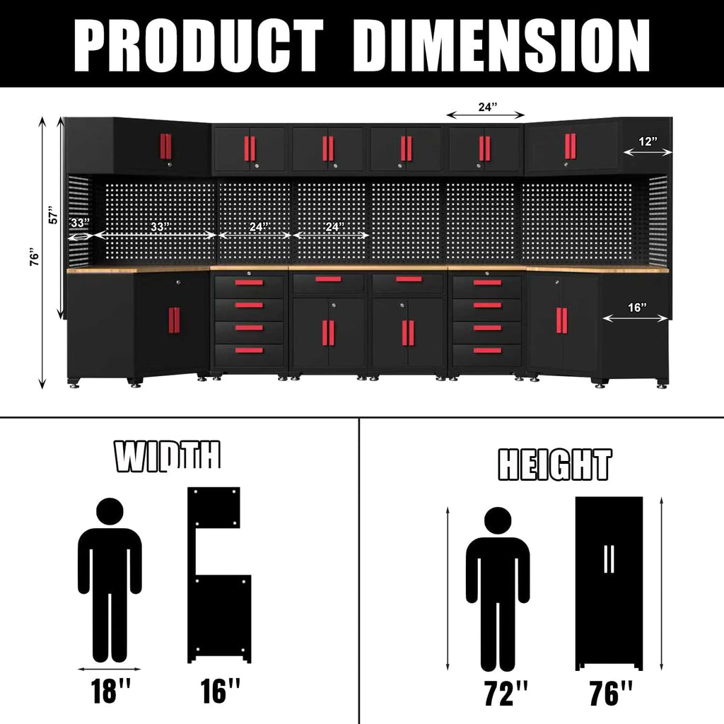 Garage Storage Cabinet System,2Pack Garage Cabinets and Storage System Included Steel Drawers Rolling Chest,Locked Storage Cabinet, Perfect for Organizing Garage and Tools, Red Handle