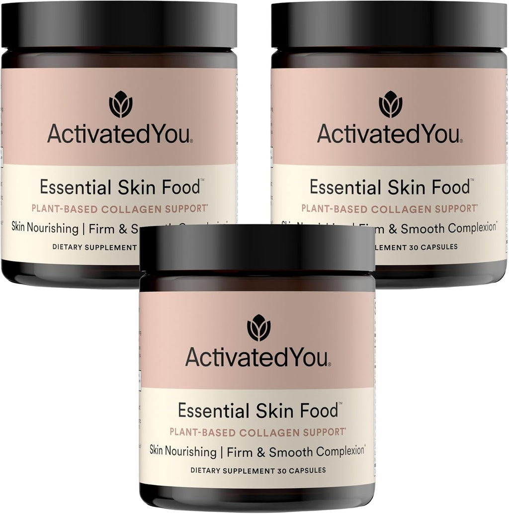 ACTIVATEDYOU Essential Skin Food, Advanced Skincare Collagen Elastin Support Supplement for Aging Skin, Helps Improve Appearance of Face Texture, Sagging w/Dermaval, Vitamin C (30 Count (Pack of 3))