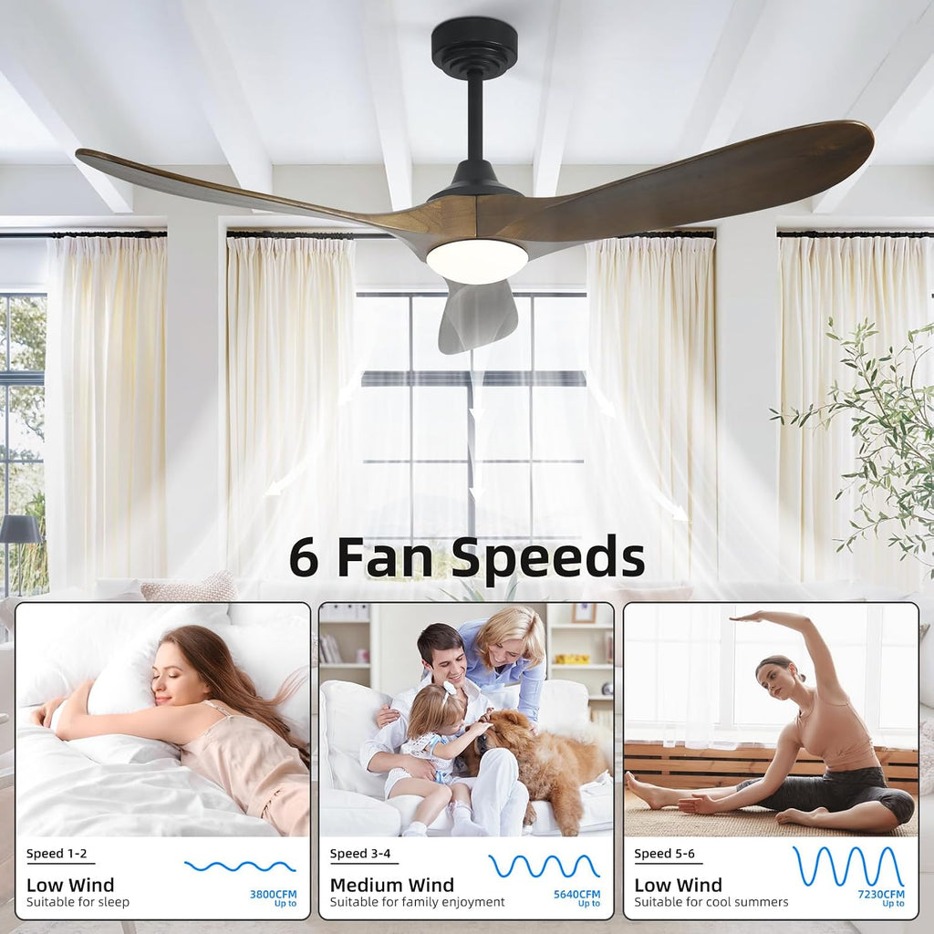 52' Outdoor Ceiling Fan with Light, Compatible with Alexa/Google, 3 Walnut Solid Wood Blade, Noiseless Reversible Dc Motor, Smart Outdoor Wood Ceiling Fan for Farmhouse Patios, Bronze