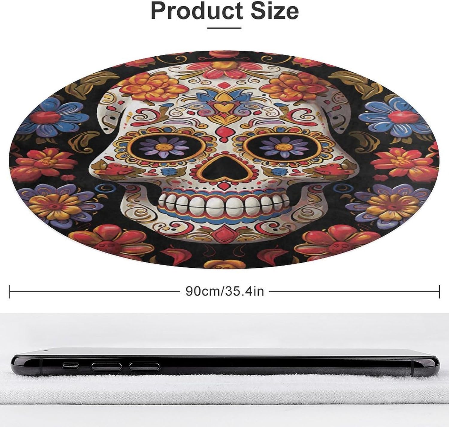 Sugar Skulls Coral Velvet Round Floor Mat Non-Slip Bath Rug Floor Covering for Bathroom Vanity Guest Suite & Vacation Home