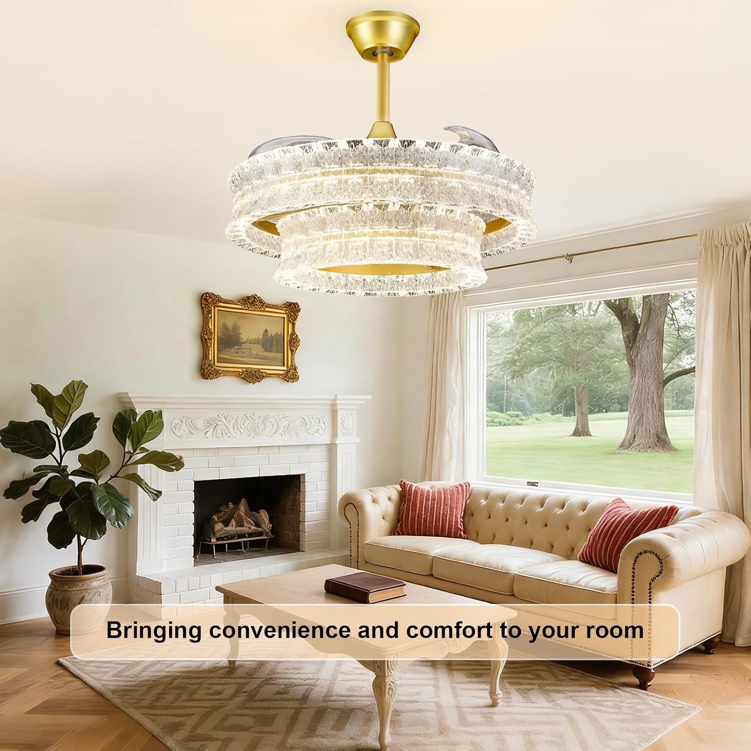 Depuley Crystal Ceiling Fans with Lights: 24' Gold Cagd Fan with Remote Control - Fandelier Fan Light for Girl's Bedroom Living Room Nursery
