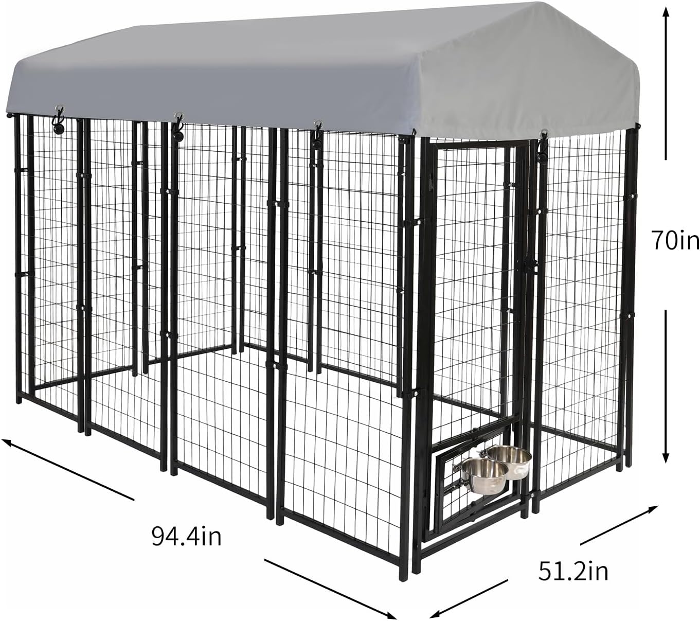 8x4x6 FT Dog Kennel Outdoor for Large Dogs - Heavy Duty Welded Steel Dog Playpen with Waterproof Roof, 360° Rotating Bowls, Latch-Lock Outdoor Dog Run Enclosure