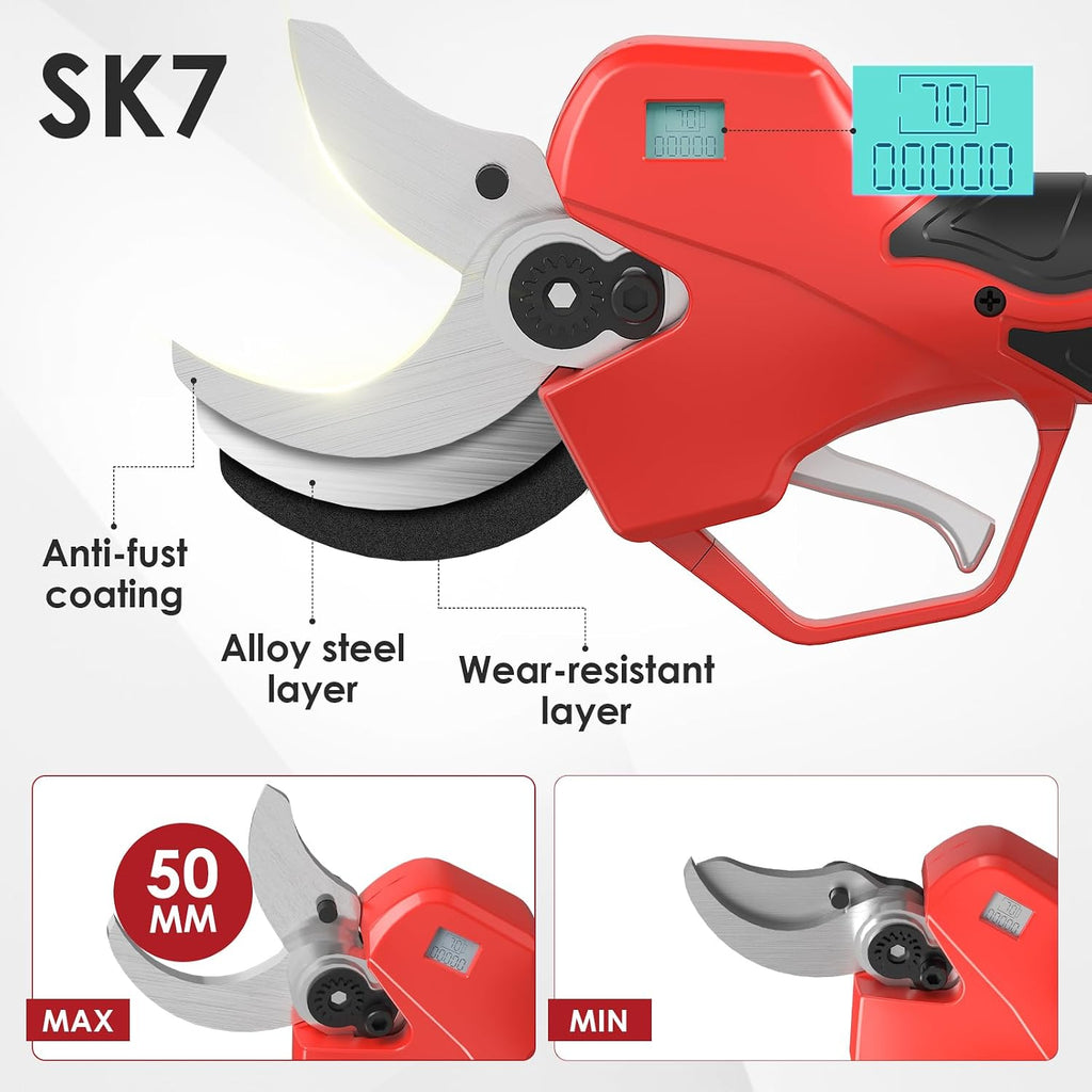 Electric Pruning Shears with Telescopic Rod, 50mm 1.96' Cutting Diameter Cordless Pruner with 2 Rechargeable Batteries, Tree Branch Cutter with SK7 Blade for Gardening Pruning
