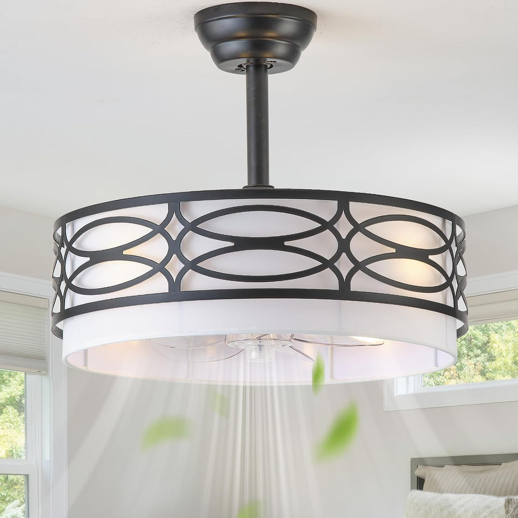 20' Black Farmhouse Ceiling Fan with Light, Caged Fandelier Ceiling Fans with Lights Remote Control with 6 Speeds for Bedroom, Living Room, Nursery