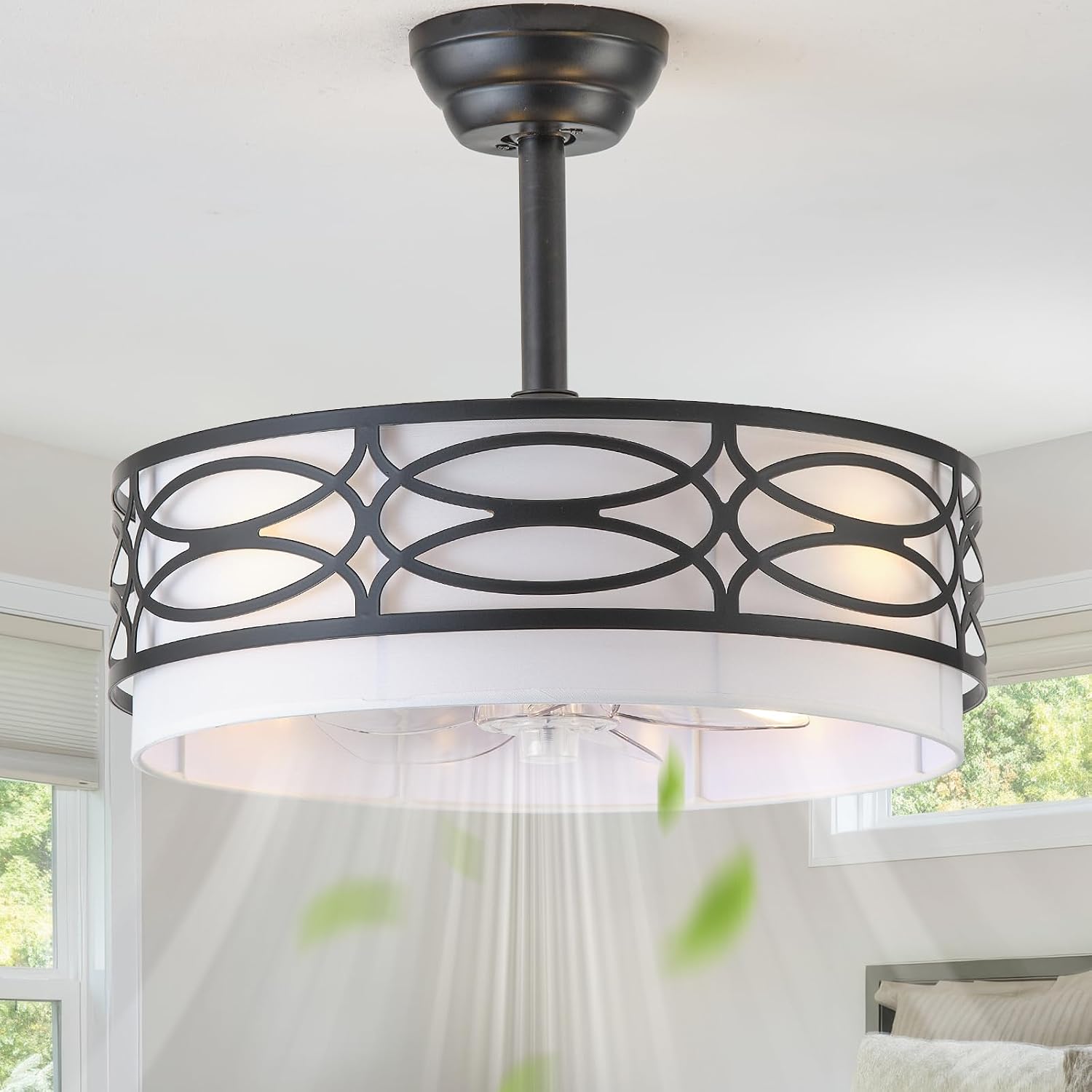 20' Black Farmhouse Ceiling Fan with Light, Caged Fandelier Ceiling Fans with Lights Remote Control with 6 Speeds for Bedroom, Living Room, Nursery