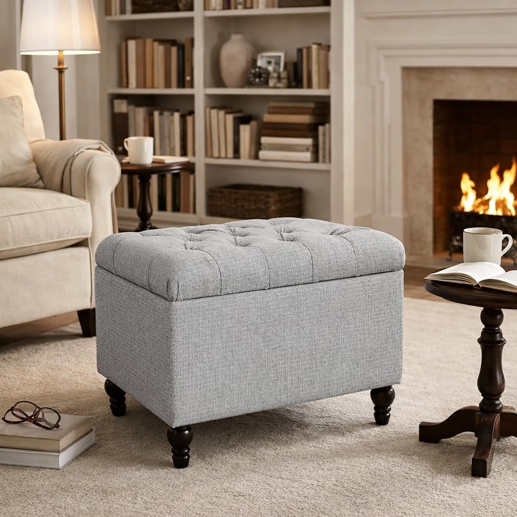 HomePop 24' Button Tufted Storage Ottoman - Pewter Gray