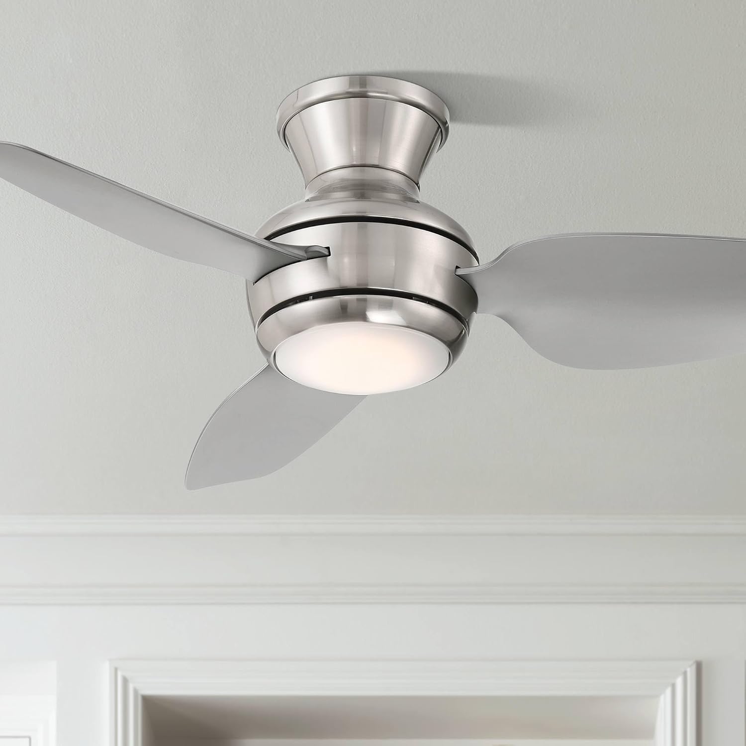 Casa Vieja 36' Whirl Modern Industrial Indoor Outdoor Ceiling Fan 3 Blade LED Light Remote Control Brushed Nickel Finish Silver Blades Bedroom Patio Living Room Kitchen Hugger Flush Mount Decorative