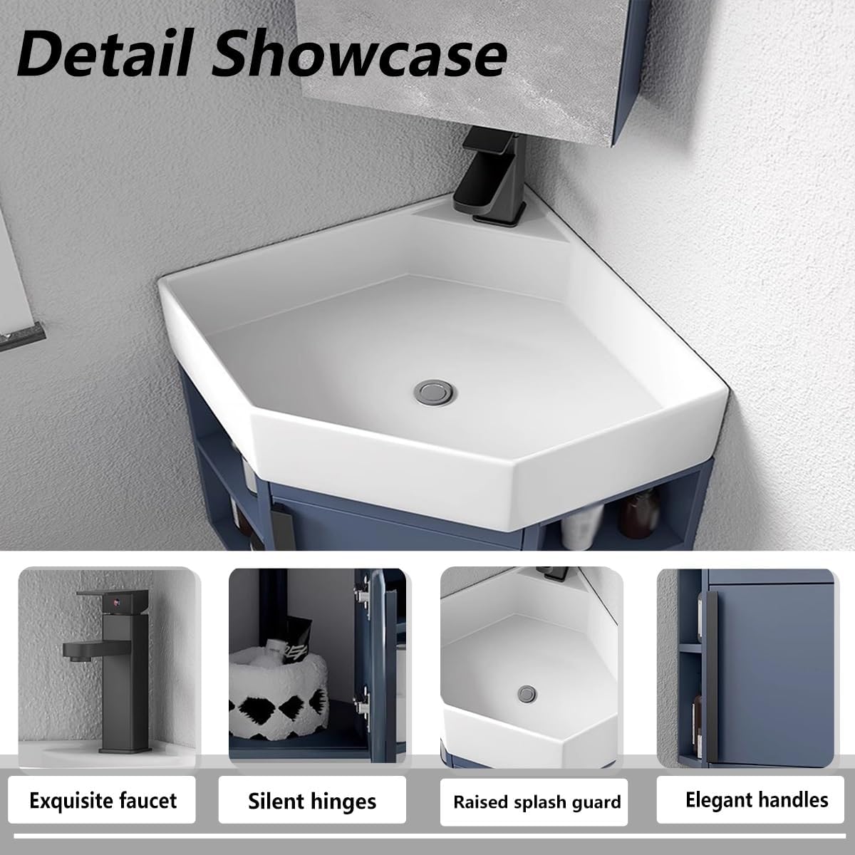 Corner Bathroom Vanity， Wall Mounted Hand Sink with Faucet and Overflow Utility ，Corner Sink Modern Bathroom Vanity，for Bathroom，Guest Baths，Master Suites