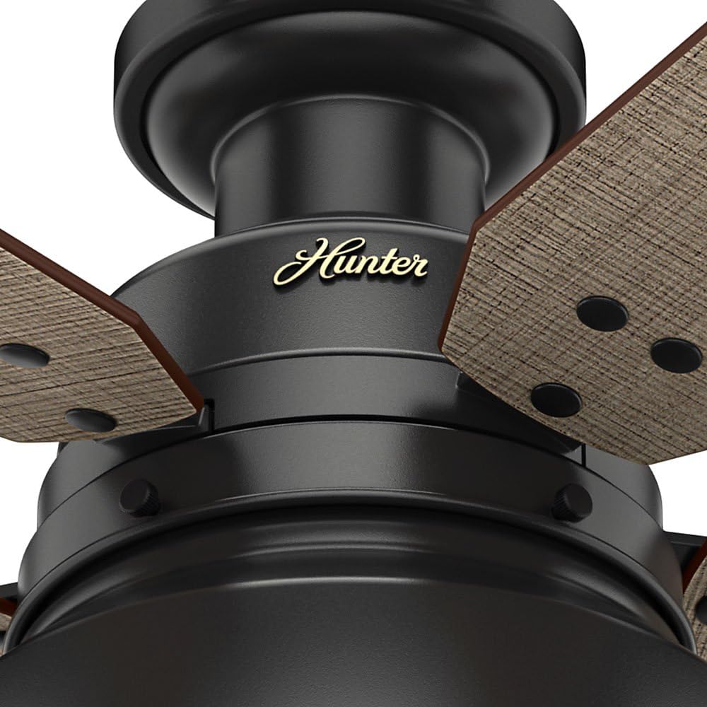 Hunter 52 inch Outdoor or Indoor Ceiling Fan with LED Light - Rustic Ceiling Fan with Pull Chain, For Bedroom, Living Room, or Patio, Low Profile Mount, No Remote - Mill Valley 59310, Matte Black