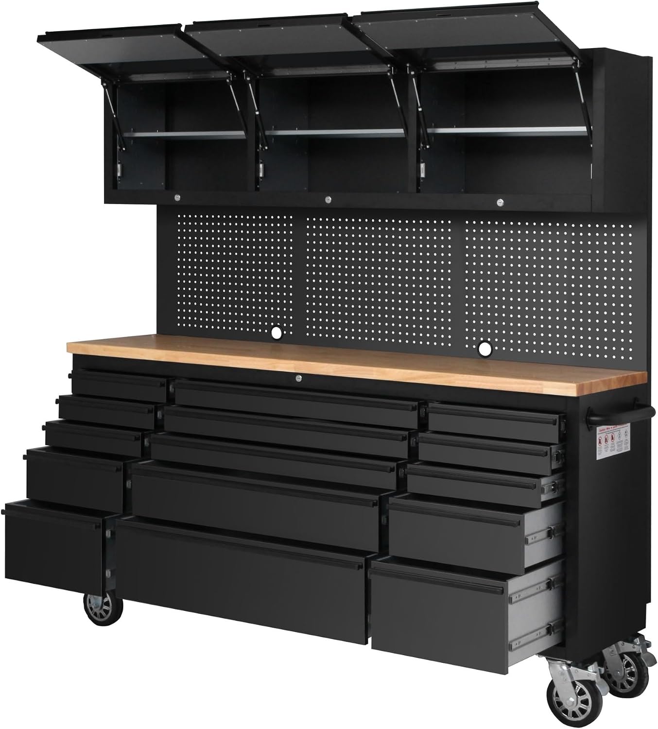 CT Copper Tailor 72-inch Tool Chest Cabinet Rolling Garage Workbench with 15 Storage Drawers and Wheels, 3 Upper Cabinet, Pegboard, Steel Large Tool Box,Matte Black