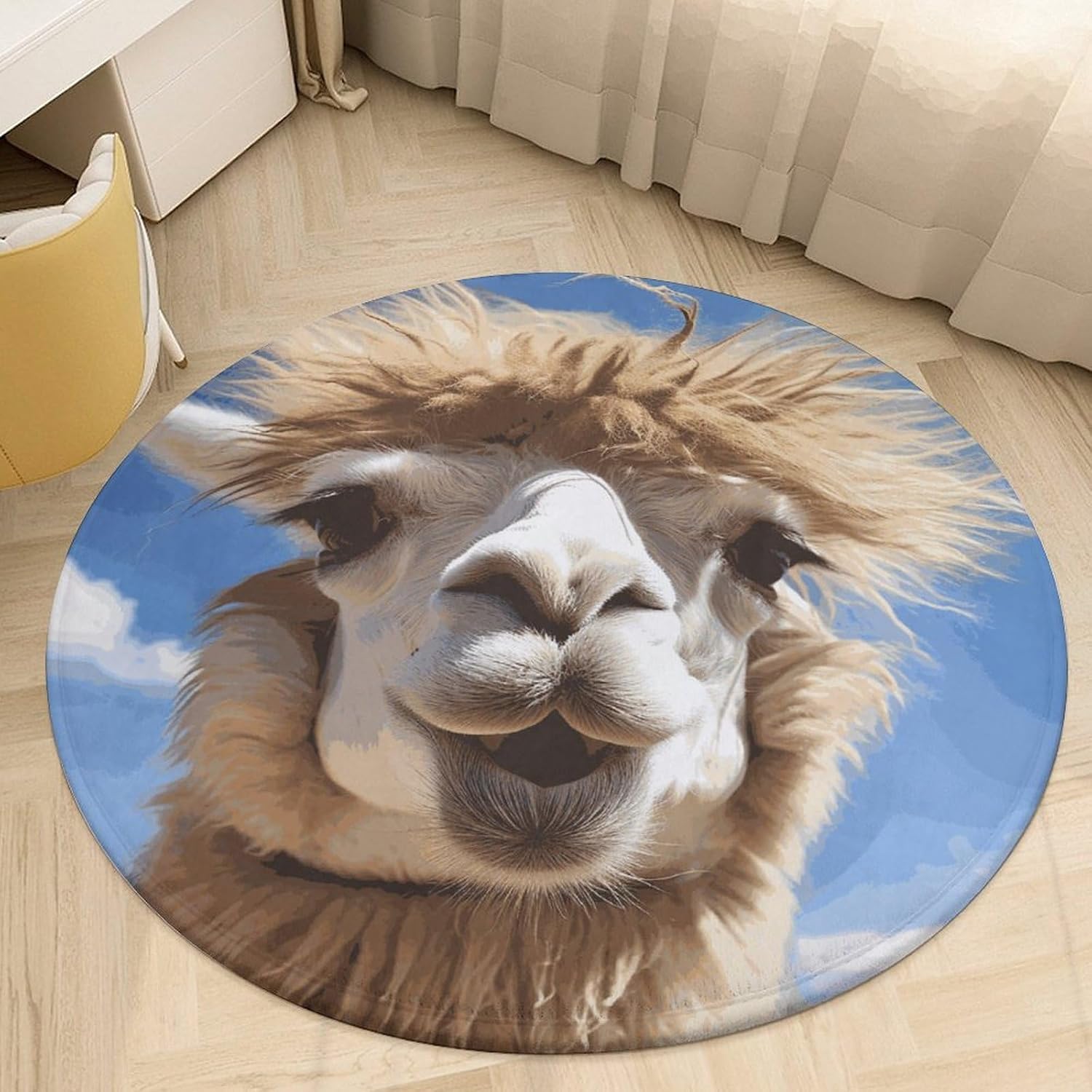 Funny Alpaca Llama Coral Velvet Round Floor Mat Non-Slip Bath Rug Floor Covering for Bathroom Vanity Guest Suite & Vacation Home