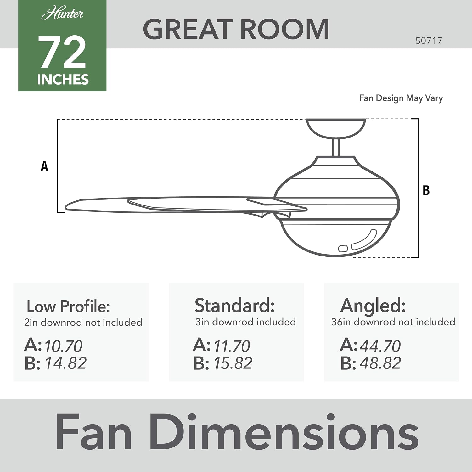 Hunter 72 inch Outdoor or Indoor Ceiling Fan with LED Light - White Ceiling Fan with Wall Control, For Patio, Garage, or Porch, Quiet, Standard Mount, 10 Blades - Overton 50717, Matte White