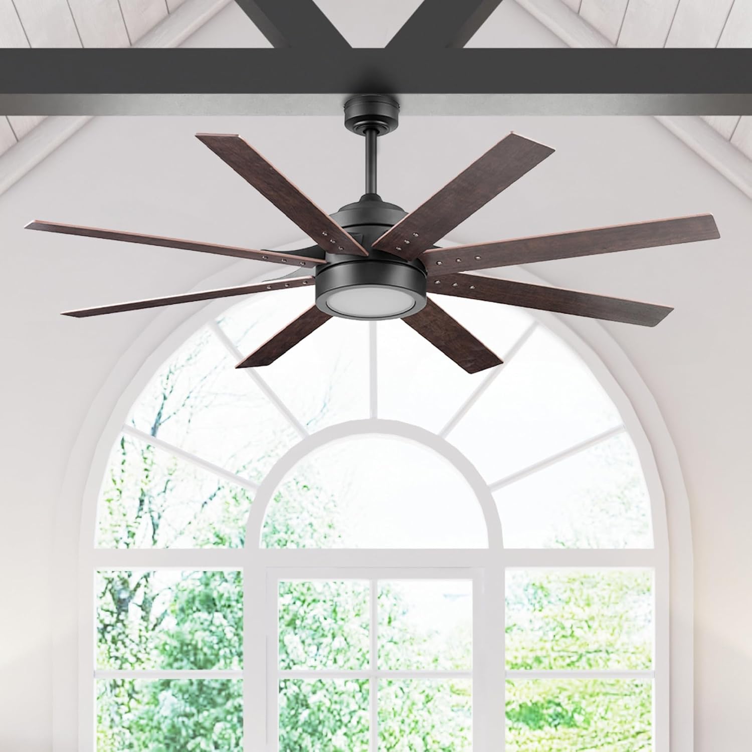 Honeywell Ceiling Fans Xerxes Modern 62 Inch Ceiling Fan with Light, Remote Control Fan, LED Indoor Fan with 8 Blades, Dark Elm and Rough Pine Blade Finish Options, Bronze (50609-01)