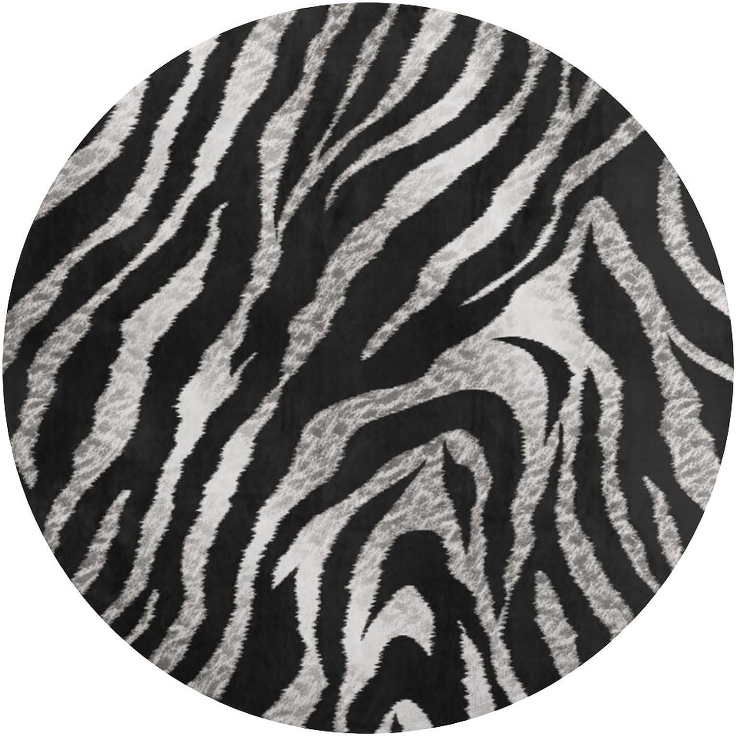 Black and White Zebra Print Coral Velvet Round Floor Mat Non-Slip Bath Rug Floor Covering for Bathroom Vanity Guest Suite & Vacation Home