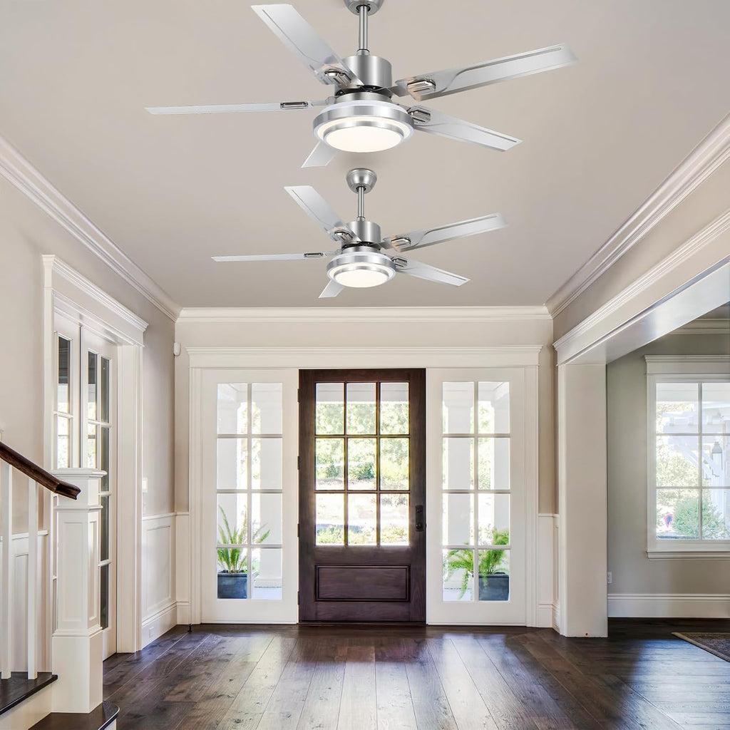 42 inch Outdoor Ceiling Fan with Lights, Remote Control Farmhouse Ceiling Fan with 5 Reversible Stainless Steel with LED Light for Pavilion Warehouse (42 inch)