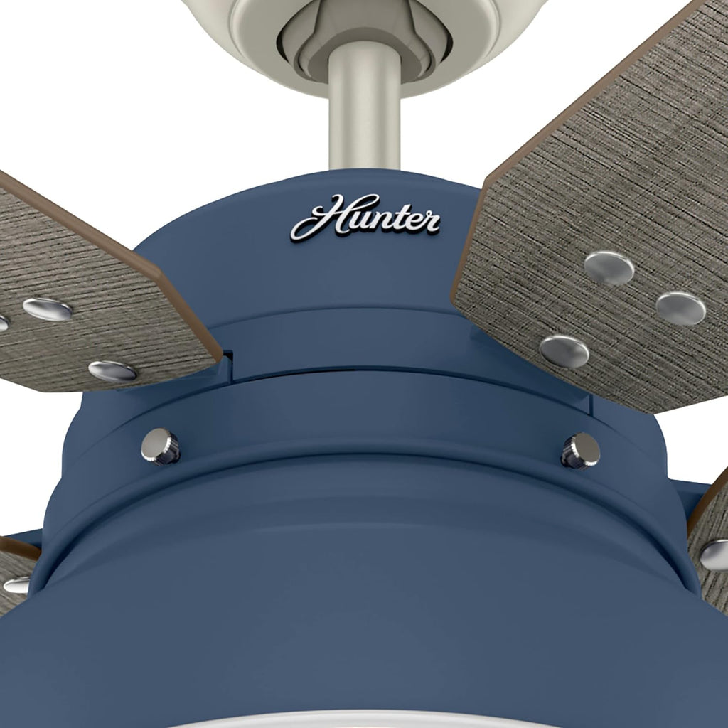 Hunter 52 inch Outdoor or Indoor Ceiling Fan with LED Light - Rustic Ceiling Fan with Pull Chain, For Bedroom, Living Room, or Patio, Standard Mount, No Remote - Mill Valley 50252, Indigo Blue