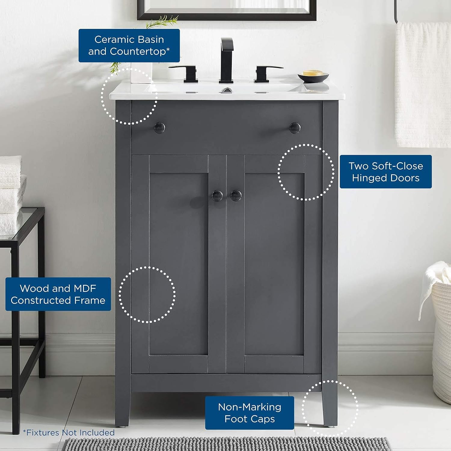 Sink Vanity Cabinet, Wood, Grey Gray White, Modern Contemporary, Hotel Bedroom Bathroom Master Suite