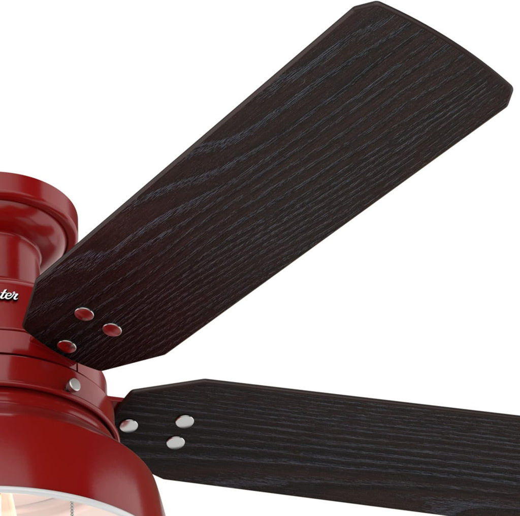 Hunter 52 inch Outdoor or Indoor Ceiling Fan with LED Light - Rustic Ceiling Fan with Pull Chain, For Bedroom, Living Room, or Patio, Low Profile Mount, No Remote - Mill Valley 59312, Barn Red