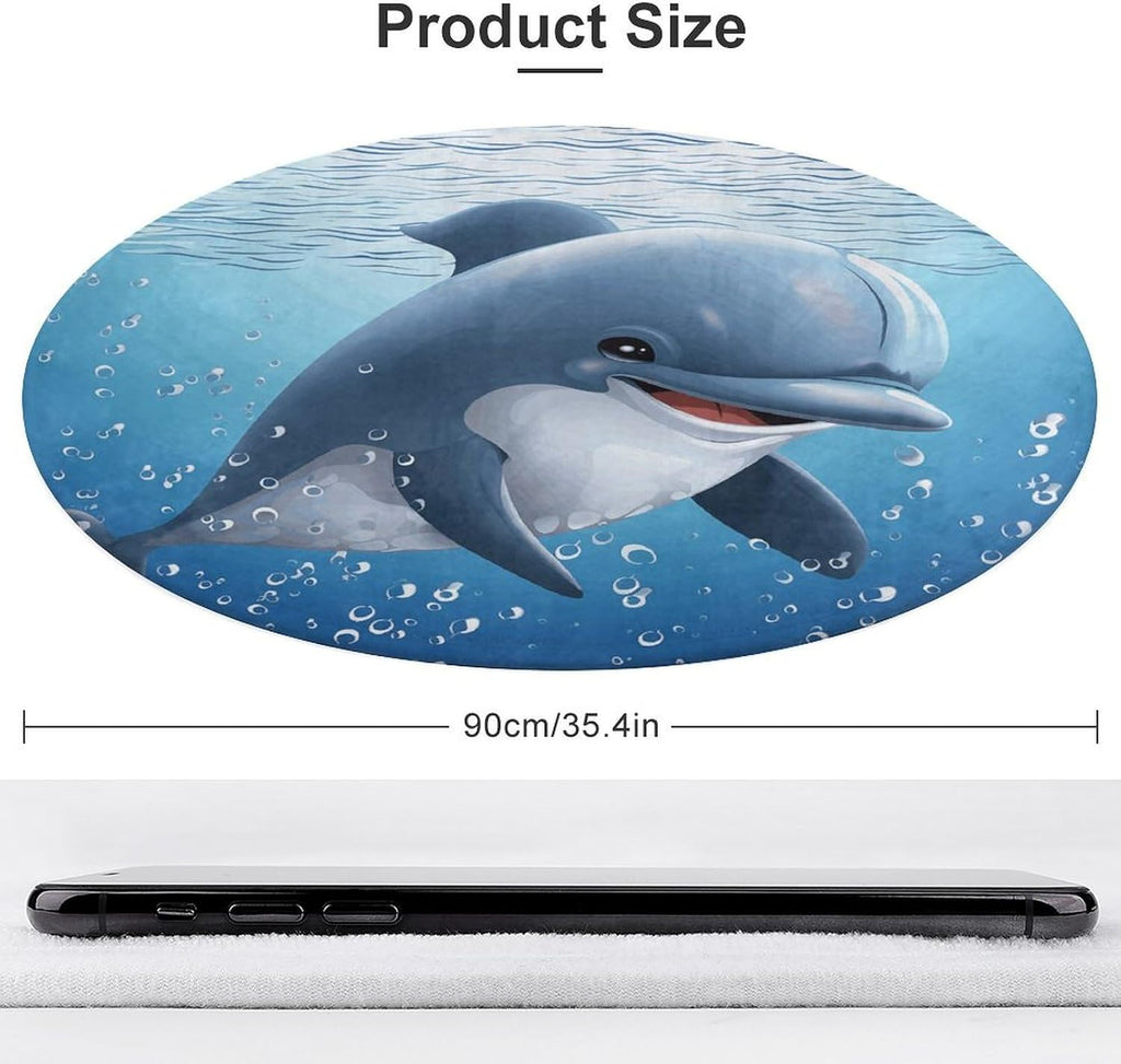 Baby Dolphin Coral Velvet Round Floor Mat Non-Slip Bath Rug Floor Covering for Bathroom Vanity Guest Suite & Vacation Home