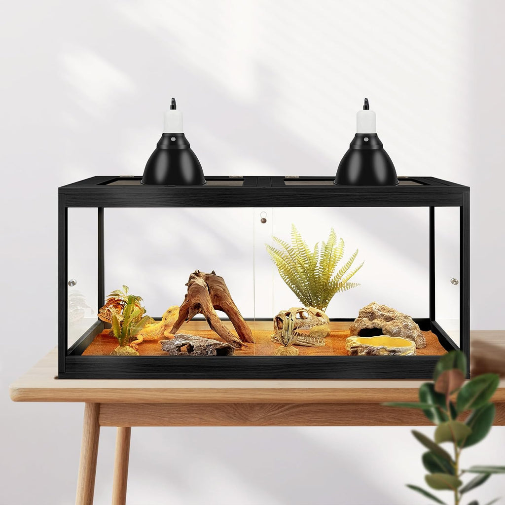 PROLEE Bearded Dragon Tank 34 Gallon, Tempered Glass Reptile Tank with Meatl Mesh Roof and Front Sliding Door, Anti-Scratch Lizard Tank, Spacious Reptile Enclosure for Snakes,Lguanas (Black)