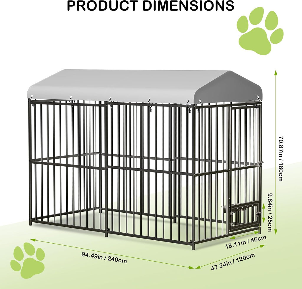 8x4x6 ft Heavy-Duty Outdoor Dog Kennel with Lockable Roof & Cover - All-Weather Large Dog Cage Kennel for Medium & Large Dogs, Waterproof Pet Enclosure