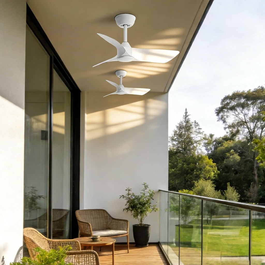 30 Inch White Small Ceiling Fan No Light with Remote 6 speeds | 30 inch quiet ceiling fan no light. 6 speeds, reversible DC motor, timer for small room, bedroom, kitchen, covered patio