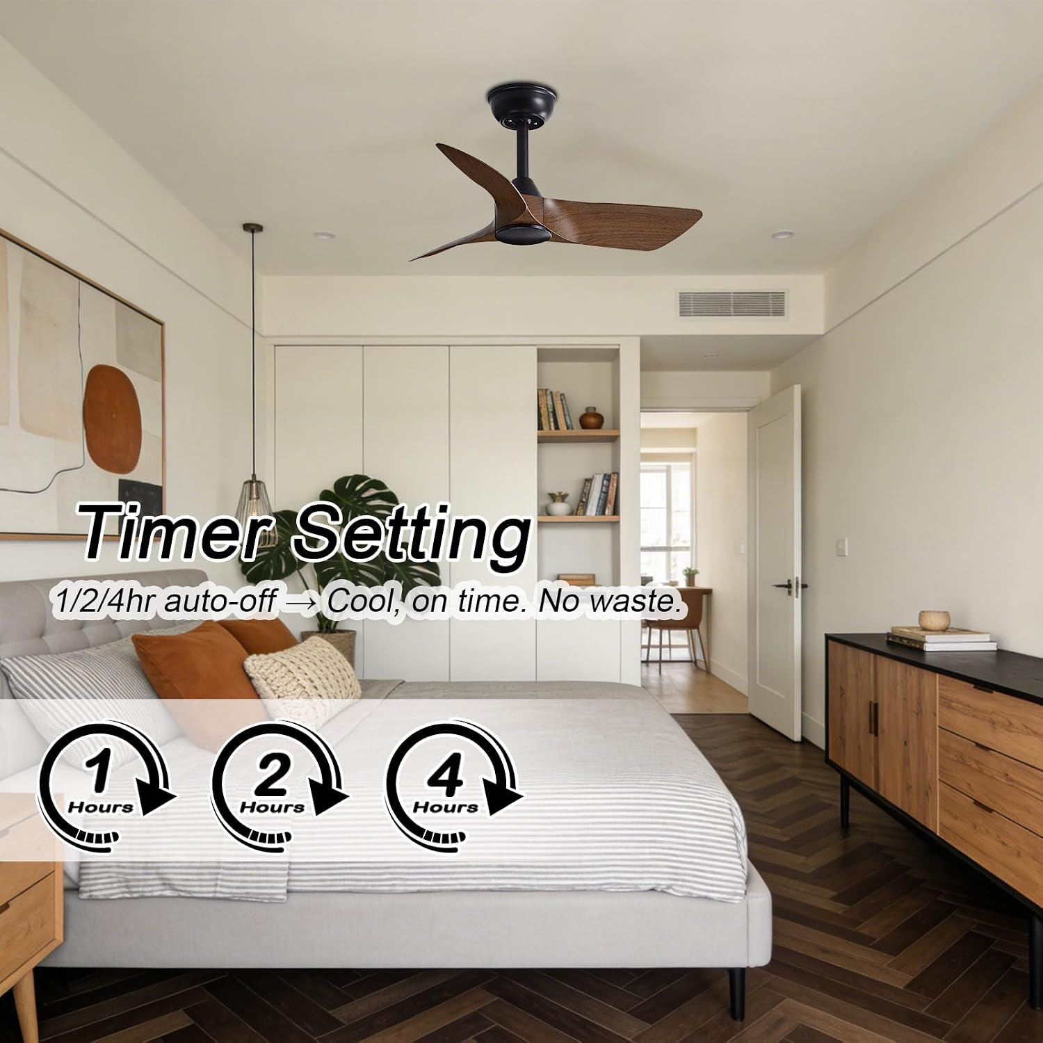 30 Inch Quiet Small Ceiling Fan No Light with Remote, Brown Black | 30 inch ceiling fan without light. Remote 6 speeds, reversible DC motor and timer for bedroom, kitchen, porch, covered patio