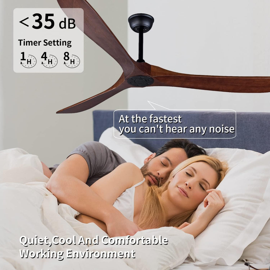Bigzone 70' Large Ceiling Fan No Light with Remote,3 Blades Dark Brown Solid Wood Big Ceing Fan without Light with Quiet Reversible DC Motor 6-Speeds for Living Room/Dining Room/Garage/Indoor/Outdoor