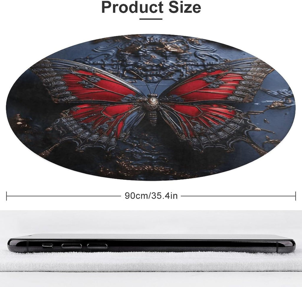 Red Butterfly Coral Velvet Round Floor Mat Non-Slip Bath Rug Floor Covering for Bathroom Vanity Guest Suite & Vacation Home