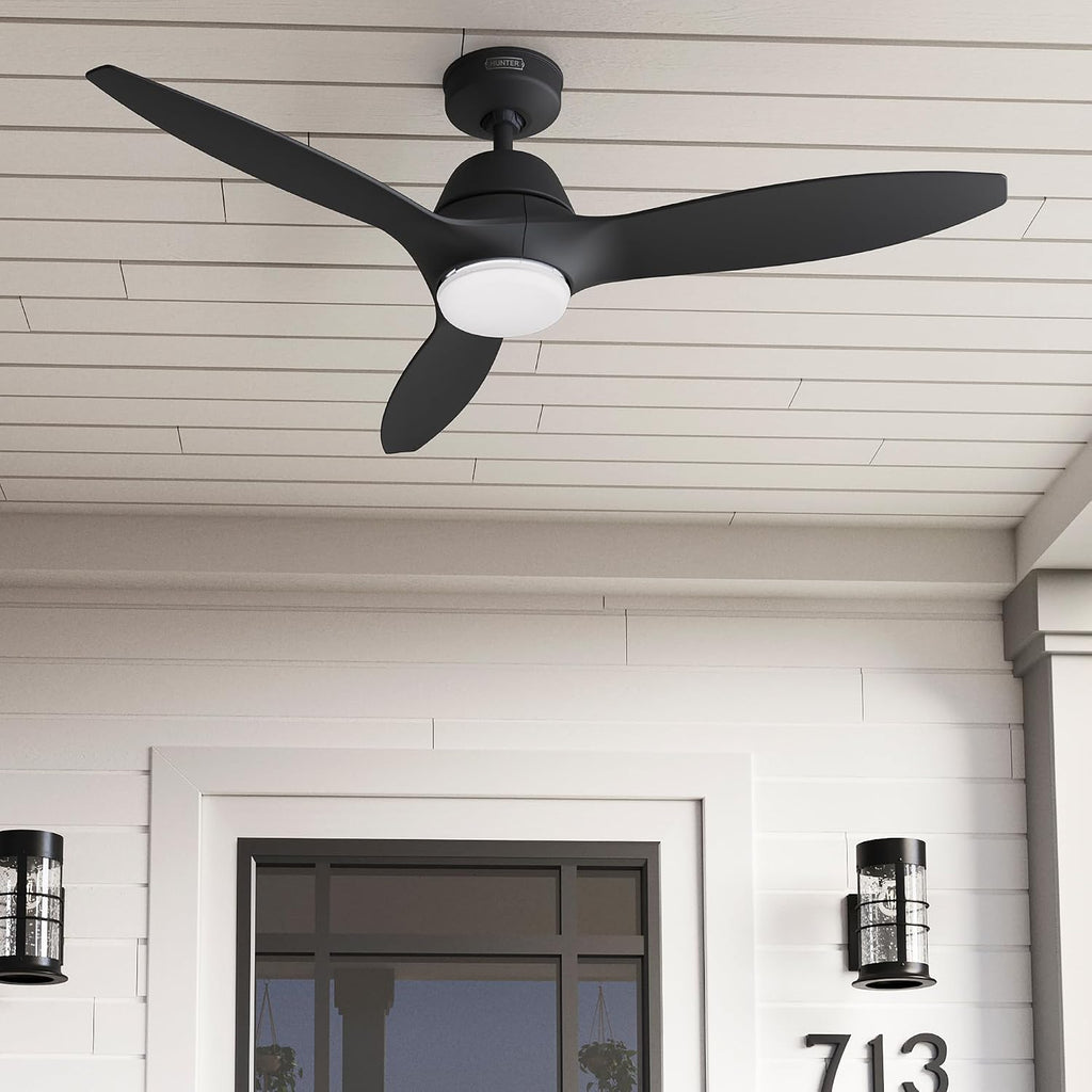 Hunter Fan 52 Inch Fresh Black Indoor/Outdoor Ceiling Fan with Lights and Remote Control for Farmhouse, Patio, Bedroom, Living Room, Office, Basement, Kitchen, Dining Room (Renewed)