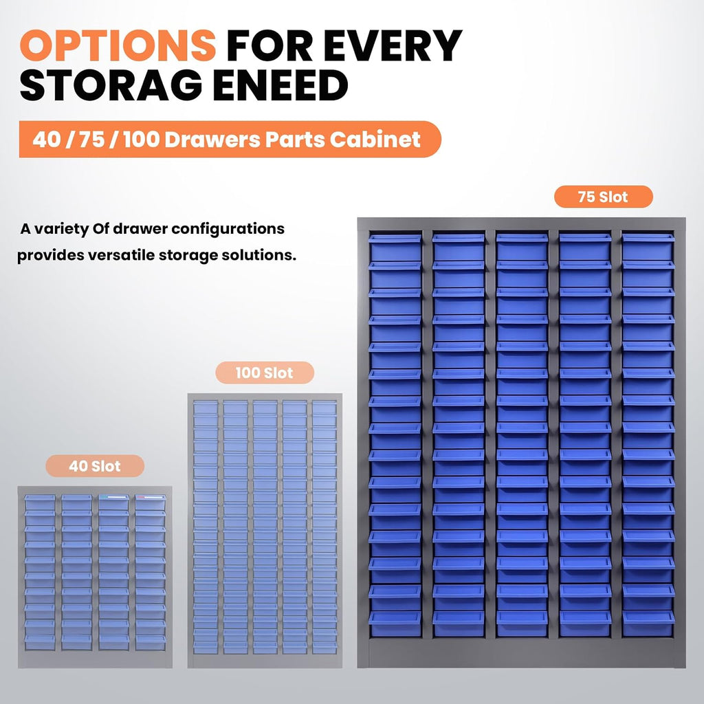 75 Drawers Parts Cabinet, Heavy-Duty Bolt and Nut Tool Storage Cabinet with Adjustable Shelves and Labels for Workshop Organization